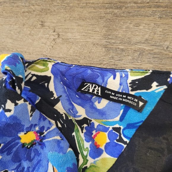 ZARA | Floral Asymmetrical One Sleeve Open Back Top | Sz. M - Picture 6 of 7